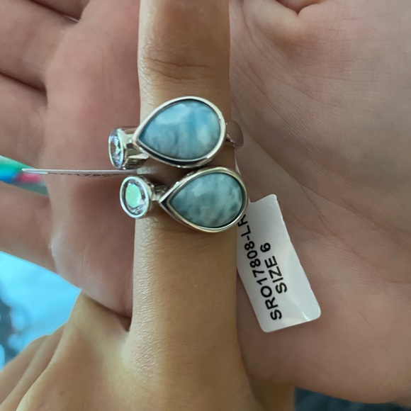 Natural Larimar & Cz Ring - Picture 13 of 14